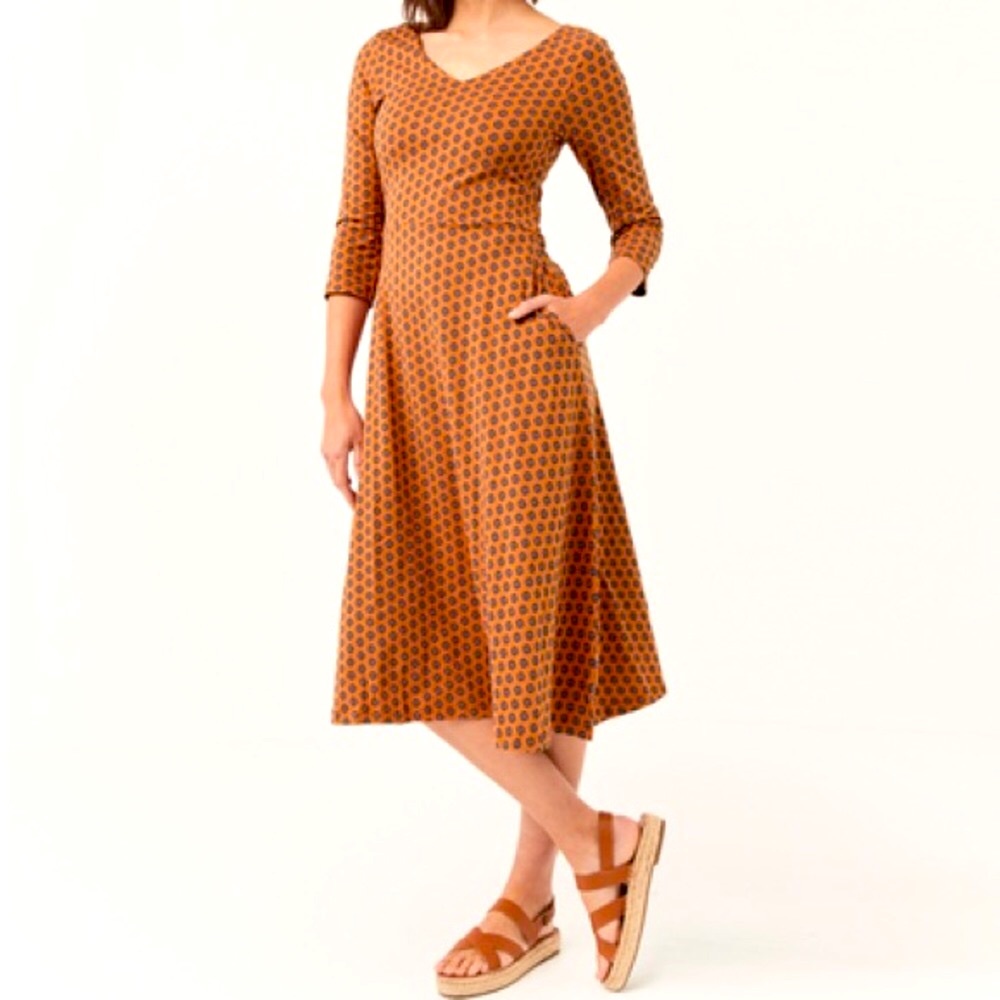 Pact Organic Amber Ikat Fit & Flare Midi Party Dress Size Small